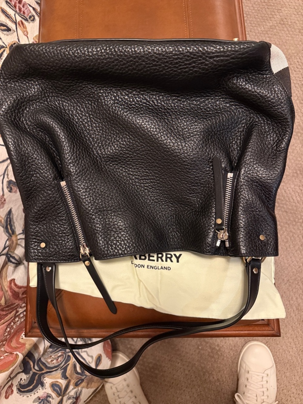 Burberry Black Pebbled Leather Shoulder Tote - Picture 2 of 13